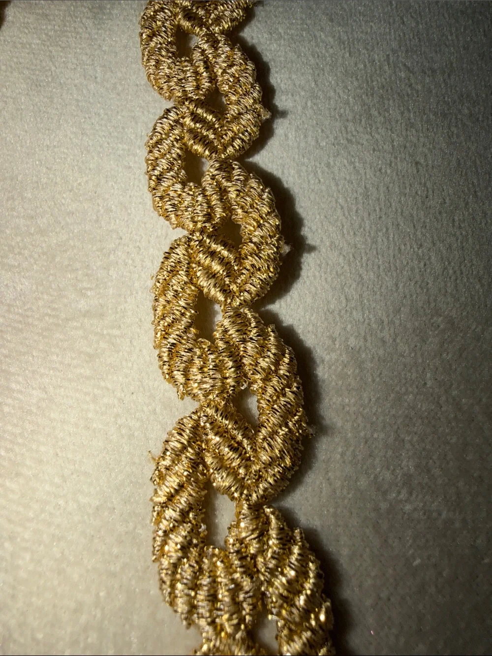 Gold Braided Rope tassel and dozen gold tie backs   Gold Venice trim, silver bow
